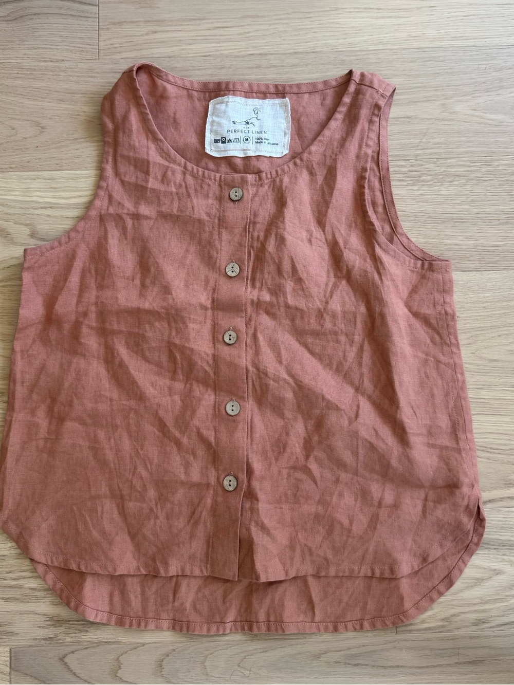 notPERFECTLINEN Rust Button-Front Linen Tank Top